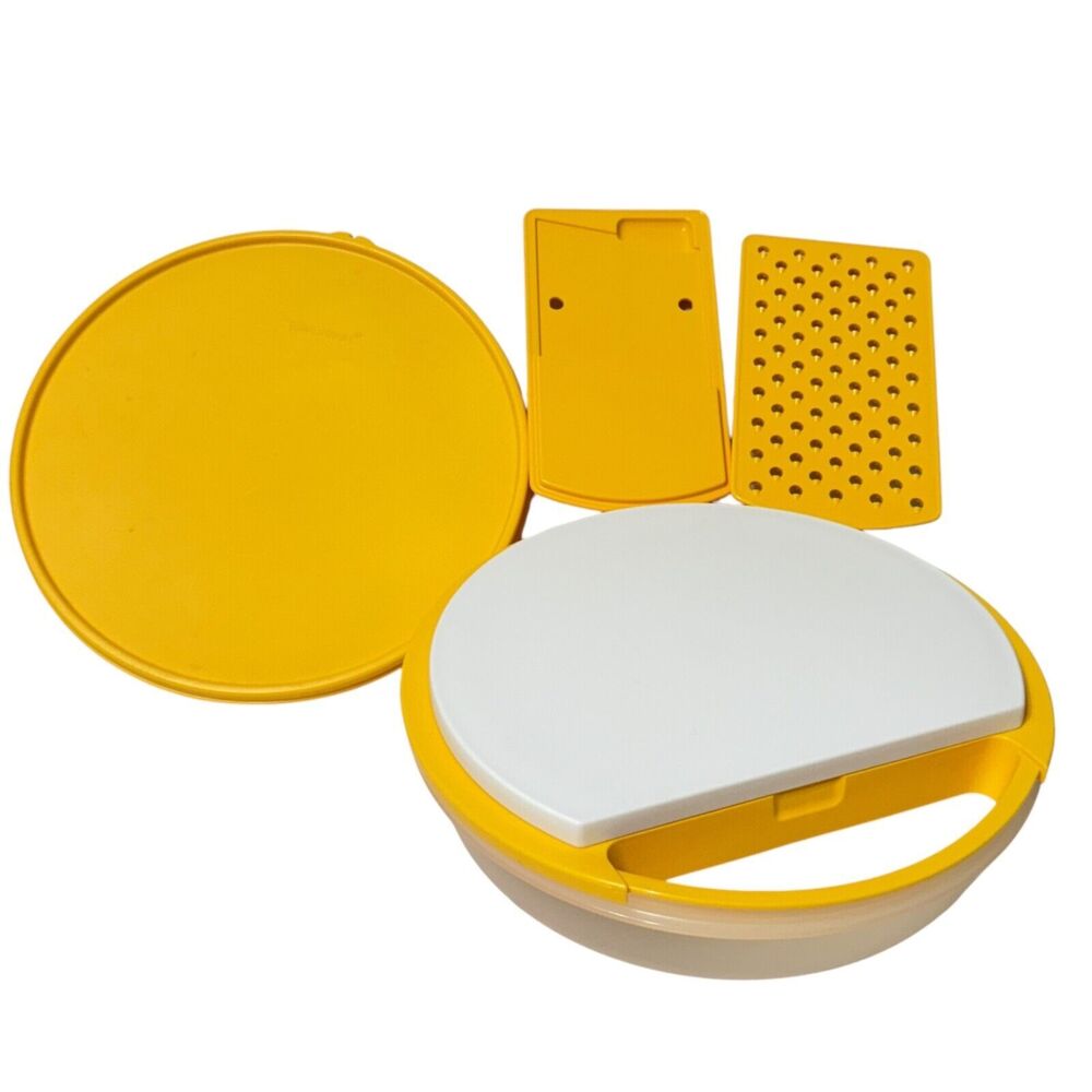 Vtg Tupperware #1852 Yellow 1980s Kitchen Grater Cutting Board Slicer Set 2qt